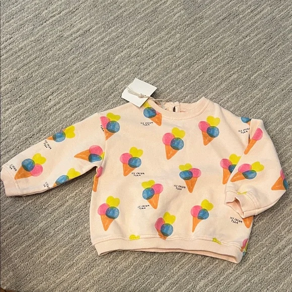 NWT Zara Baby Girl Ice Cream Print Sweatshirt 6-9M Spring Summer Outfit - Picture 1 of 3